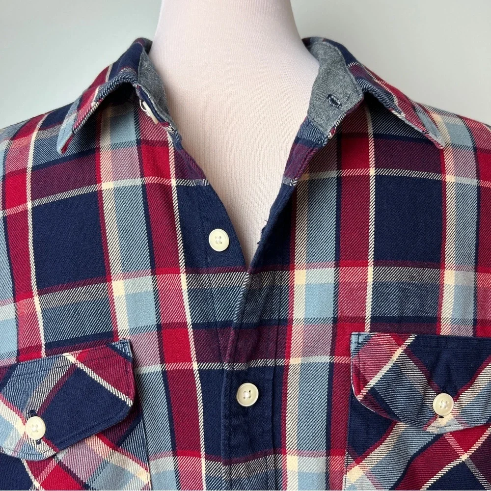 J.Crew Heavyweight Flannel Shirt | Men’s Size Large | Red & Blue Plaid | Cotton